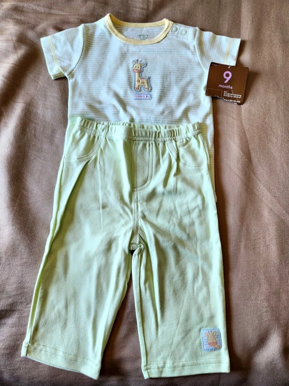Carter's Squeeze Me Giraffe Striped Onesieand Pants Set Baby 9M